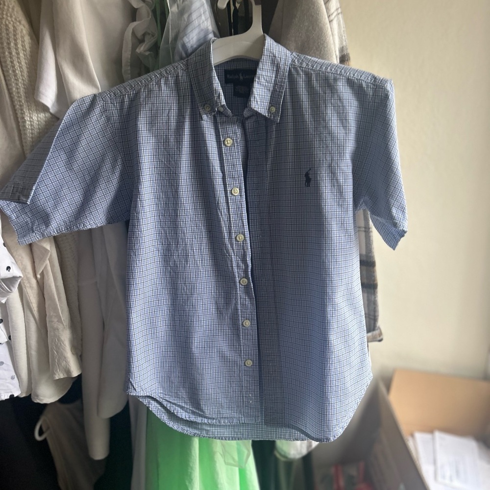 Polo by Ralph Lauren Blue Check Short-Sleeve Button-Down Shirt - Kids